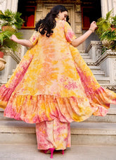 Yellow Silk Printed Koti Style Readymade Suit